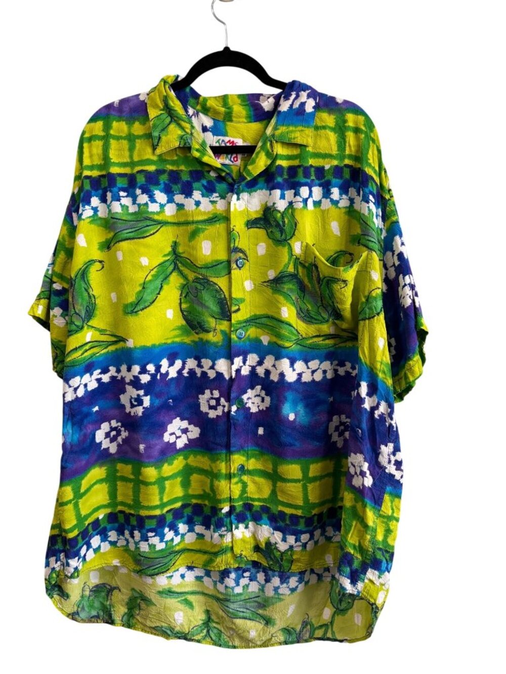 Jams World Hawaiian Shirt XXL Vibrant Floral Green Blue Purple Vintage